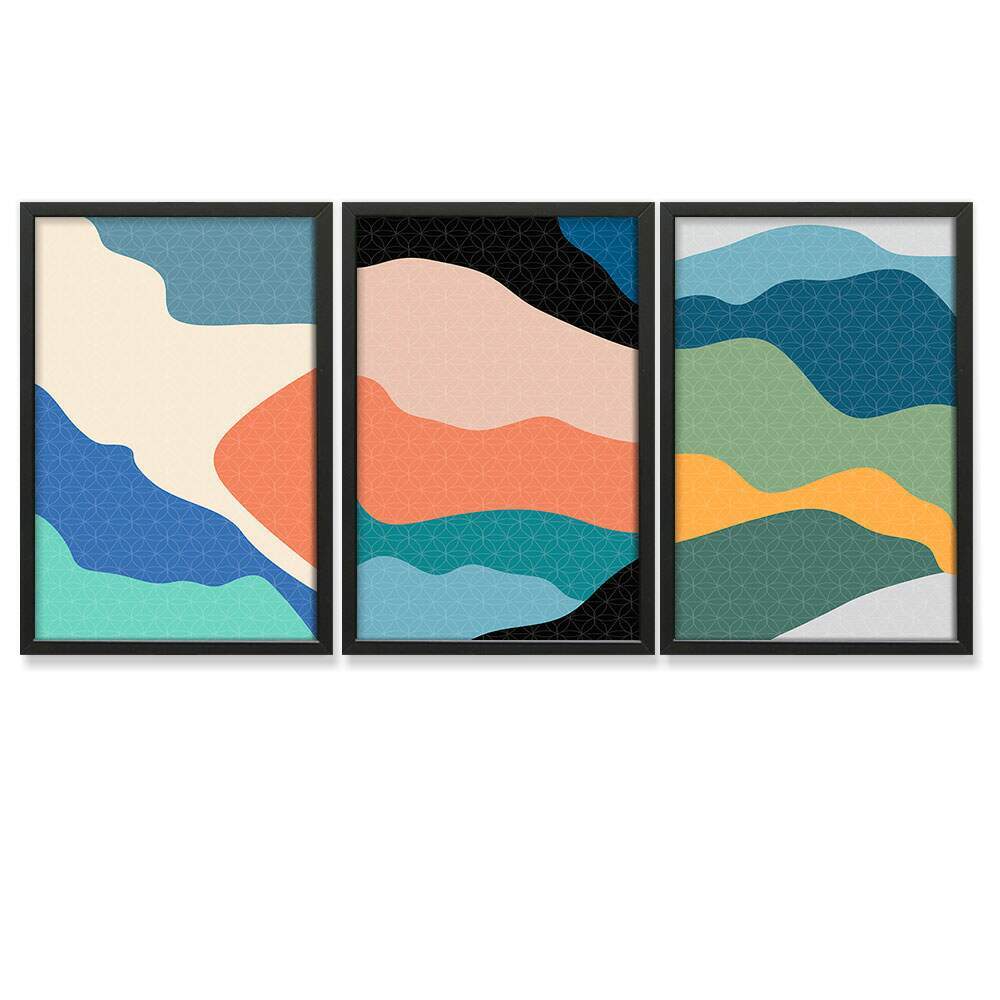 Kit 3 Quadros Decorativos Abstrato Colorido Ondas
