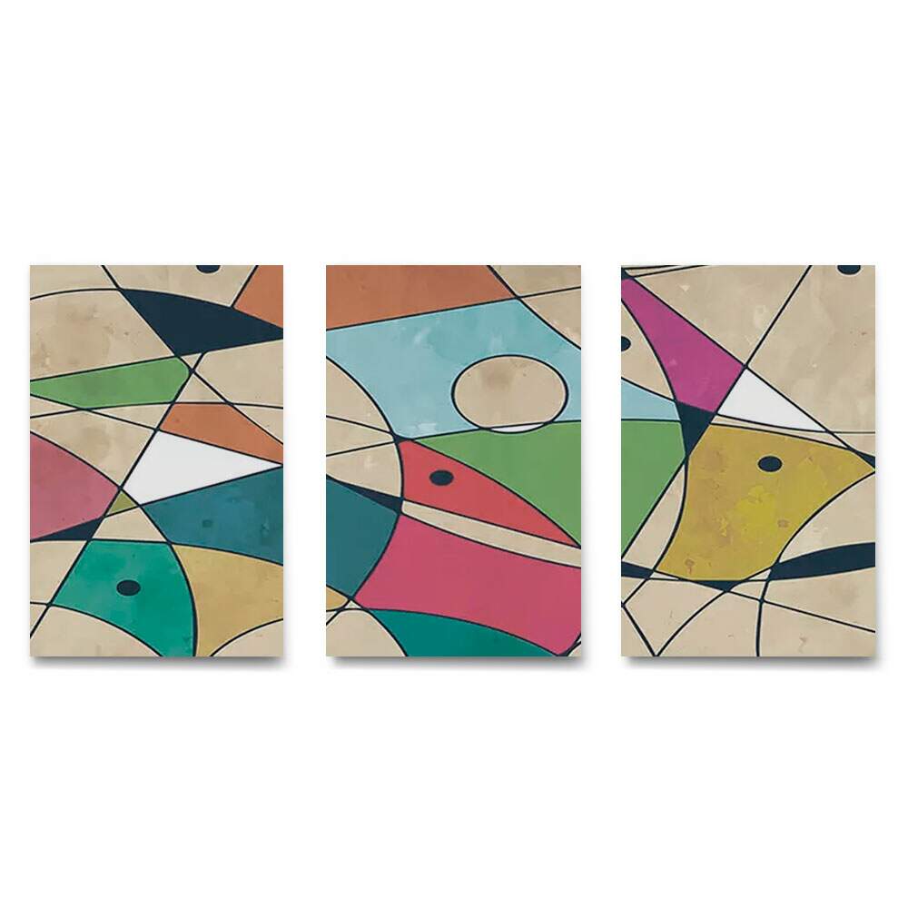 Kit 3 Quadros Decorativos Abstrato Colorido