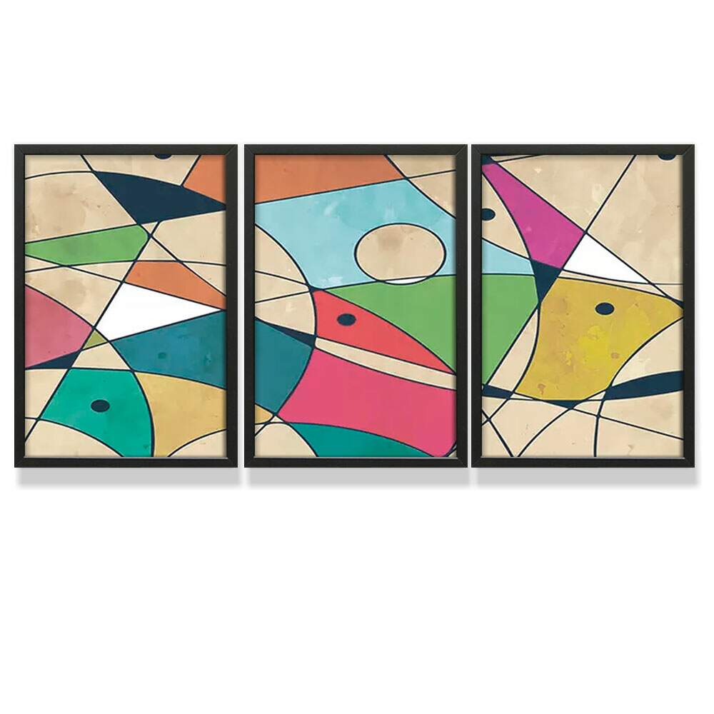 Kit 3 Quadros Decorativos Abstrato Colorido