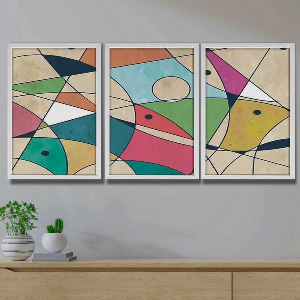 Kit 3 Quadros Decorativos Abstrato Colorido