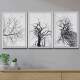 Kit 3 Quadros Decorativos Abstrato Natureza Morta Preto e Branco