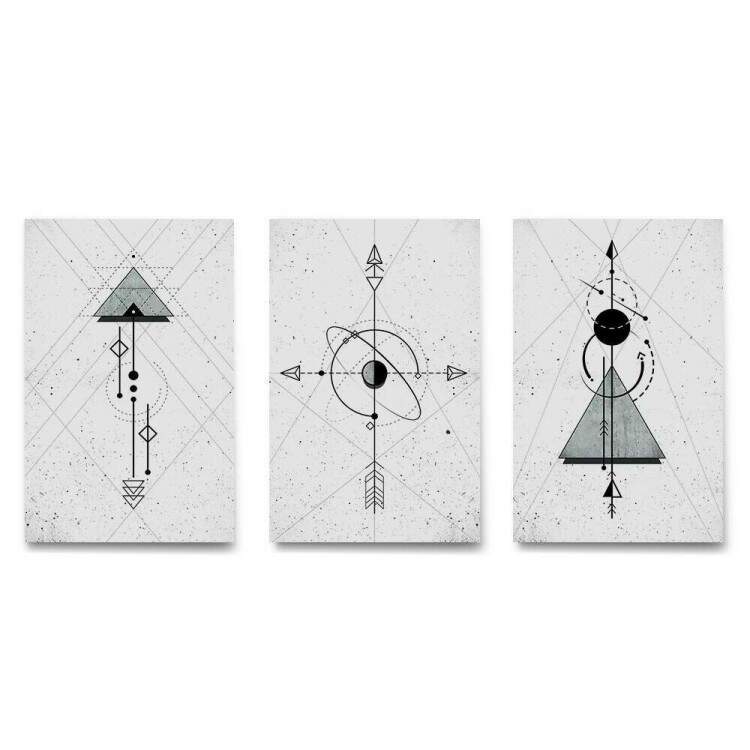 Kit 3 Quadros Decorativos Abstrato Geomtrico Coordenadas