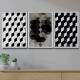Kit 3 Quadros Decorativos Abstrato Geom�trico Cubos e Pol�gono Preto e Cinza