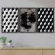 Kit 3 Quadros Decorativos Abstrato Geom�trico Cubos e Pol�gono Preto e Cinza