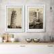 Kit 2 Quadros Decorativos Torre de Pisa e Cristo Redentor