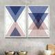Kit Quadros Decorativos Abstrato Tri�ngulos M�rmore Lil�s com Dourado