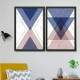 Kit Quadros Decorativos Abstrato Tri�ngulos M�rmore Lil�s com Dourado