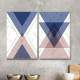Kit Quadros Decorativos Abstrato Tri�ngulos M�rmore Lil�s com Dourado