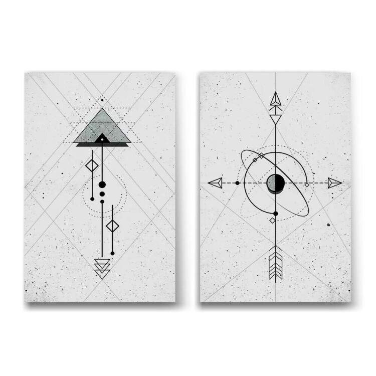 Kit Quadros Decorativos Abstrato Geomtrico Coordenadas Minimalista