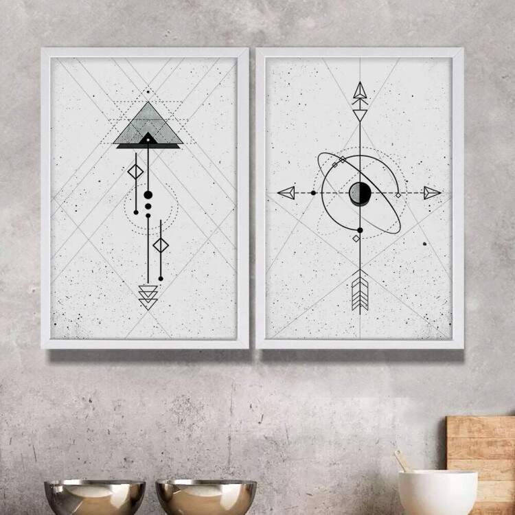 Kit Quadros Decorativos Abstrato Geomtrico Coordenadas Minimalista