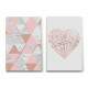 Kit 2 Quadros Decorativos Abstrato M�rmore Geom�trico e Cora��o Rose