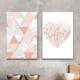 Kit 2 Quadros Decorativos Abstrato M�rmore Geom�trico e Cora��o Rose