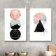 Kit 2 Quadros Decorativos Abstrato M�rmore Tri�ngulos e C�rculos Rose