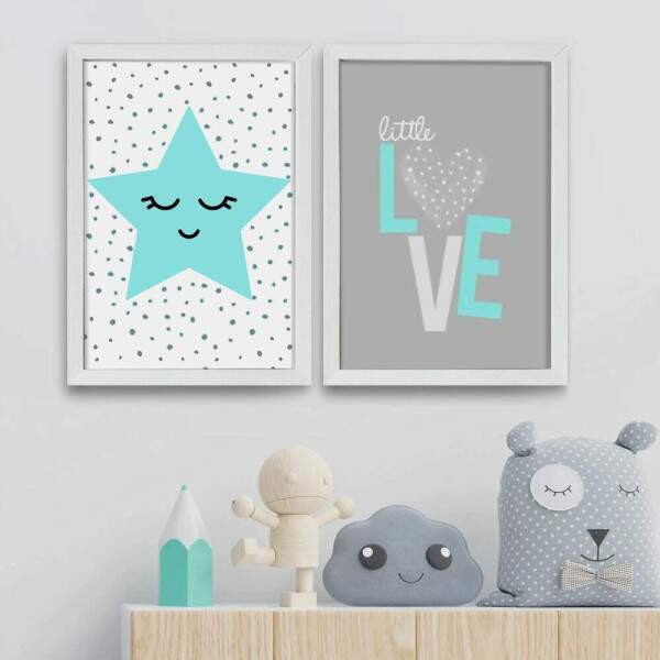 Kit 2 Quadros Decorativos Estrela Azul Little Love