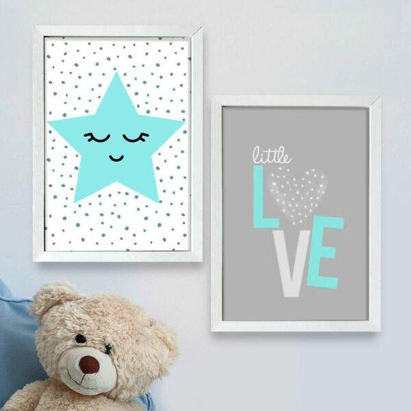 Kit 2 Quadros Decorativos Estrela Azul Little Love