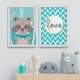 Kit 2 Quadros Decorativos Guaxinim Love Fundo Azul