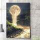 Quadro Decorativo Lua Cheia Cachoeira