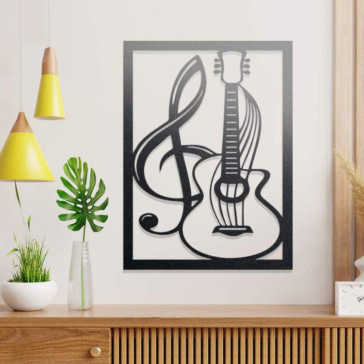 Quadro Decorativo Vazado Clave de Sol e Violo