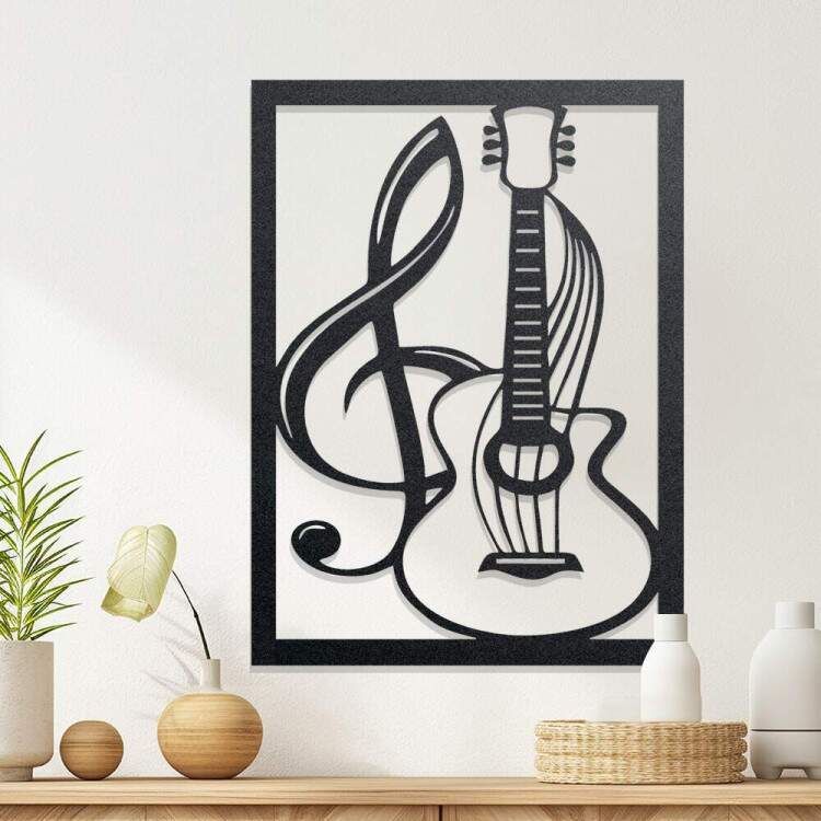 Quadro Decorativo Vazado Clave de Sol e Violo