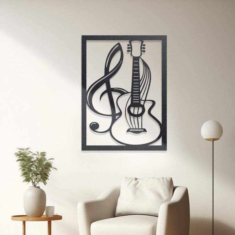 Quadro Decorativo Vazado Clave de Sol e Violo