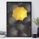 Quadro Decorativo Guarda Chuvas Pretos e Um Amarelo