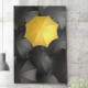 Quadro Decorativo Guarda Chuvas Pretos e Um Amarelo