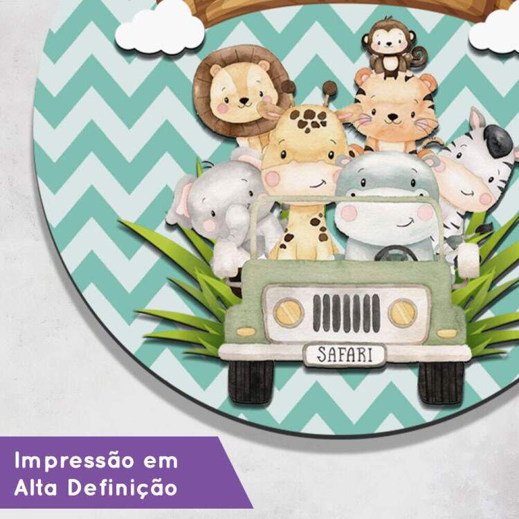 Enfeite de Porta Maternidade Animais Safari Baby Jeep