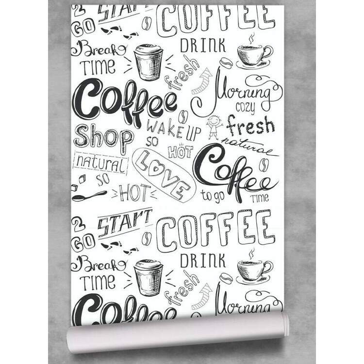 Papel de Parede Coffee Love Preto e Branco