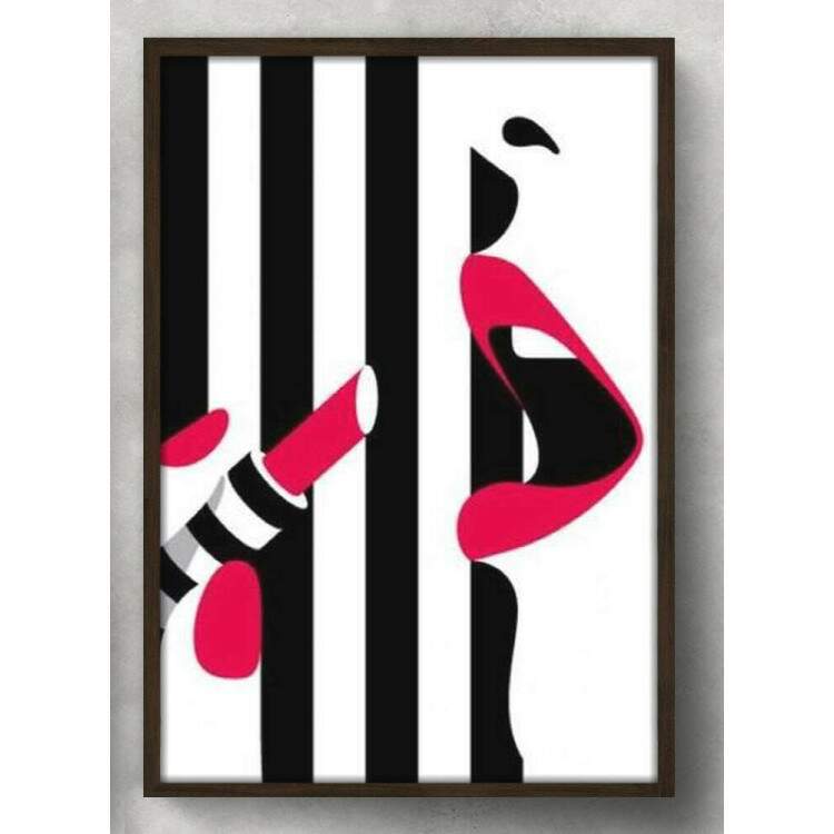 Quadro Decorativo Mulher Abstrato Preto e Branco Batom