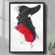 Quadro Decorativo Mulher Preto e Branco e Vermelho de Chap�u