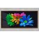 Quadro Decorativo Slim Flores Coloridas Fundo Preto