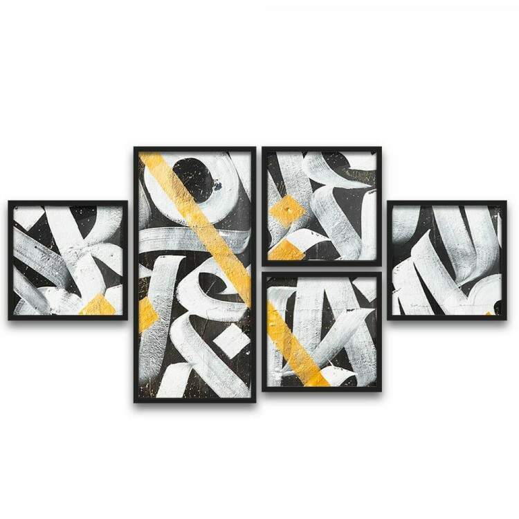 Conjunto de Quadros Decorativos Letras Abstratas Pintura
