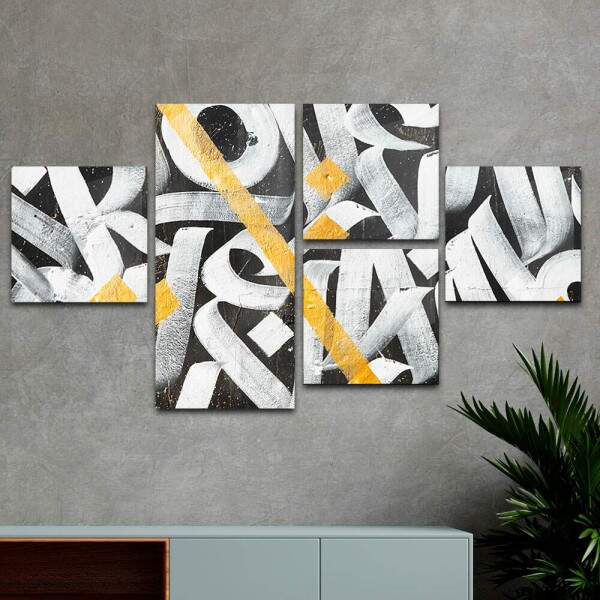 Conjunto de Quadros Decorativos Letras Abstratas Pintura