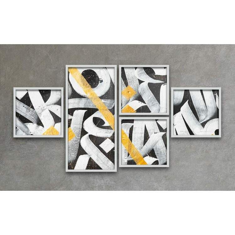 Conjunto de Quadros Decorativos Letras Abstratas Pintura