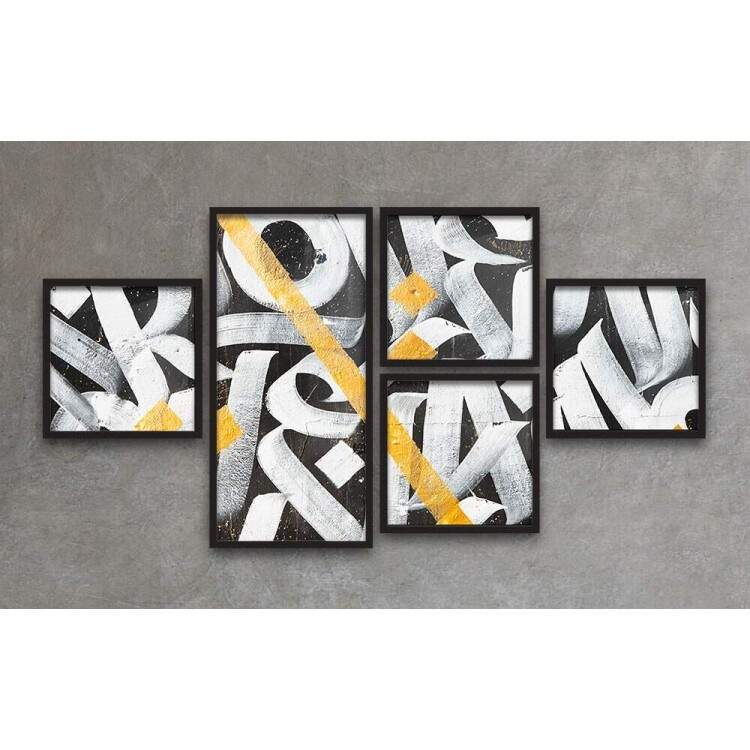 Conjunto de Quadros Decorativos Letras Abstratas Pintura