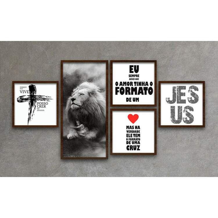 Conjunto de Quadros Decorativos frases Jesus e Leo de Jud