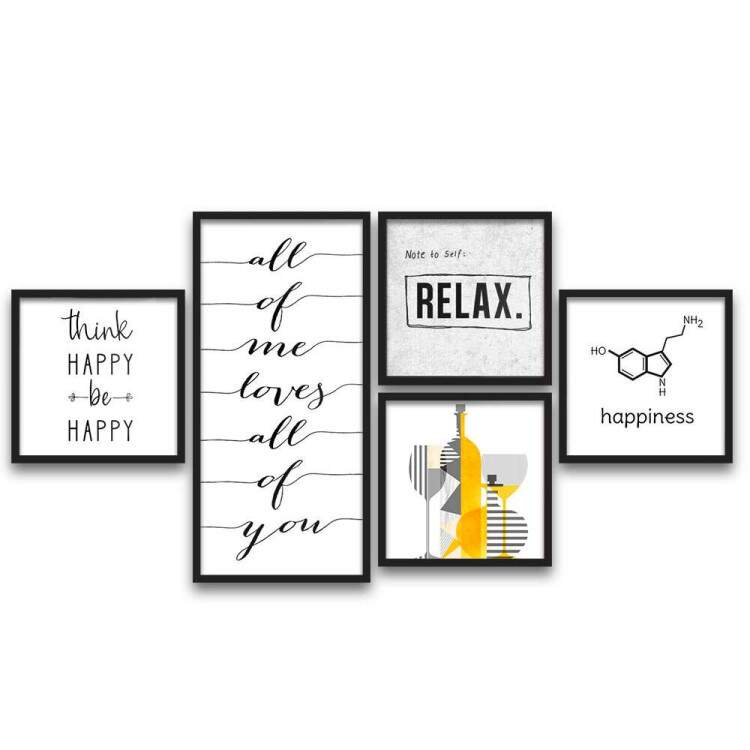 Conjunto de Quadros Decorativos Frase Relax Vinho