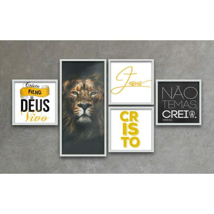 Conjunto de Quadros Decorativos Jesus Cristo Filho do Deus Vivo Leo de Jud