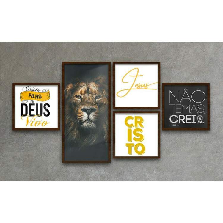 Conjunto de Quadros Decorativos Jesus Cristo Filho do Deus Vivo Leo de Jud