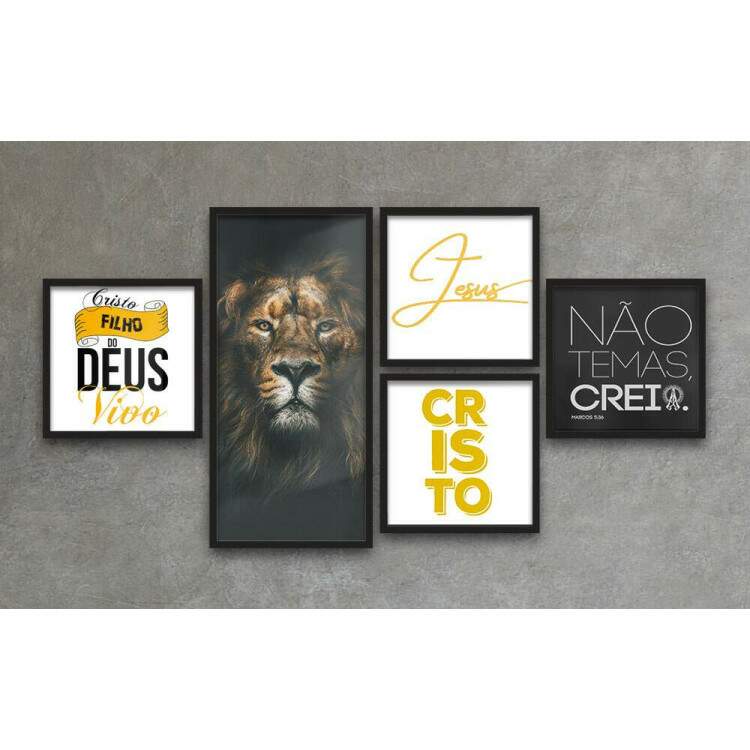 Conjunto de Quadros Decorativos Jesus Cristo Filho do Deus Vivo Leo de Jud