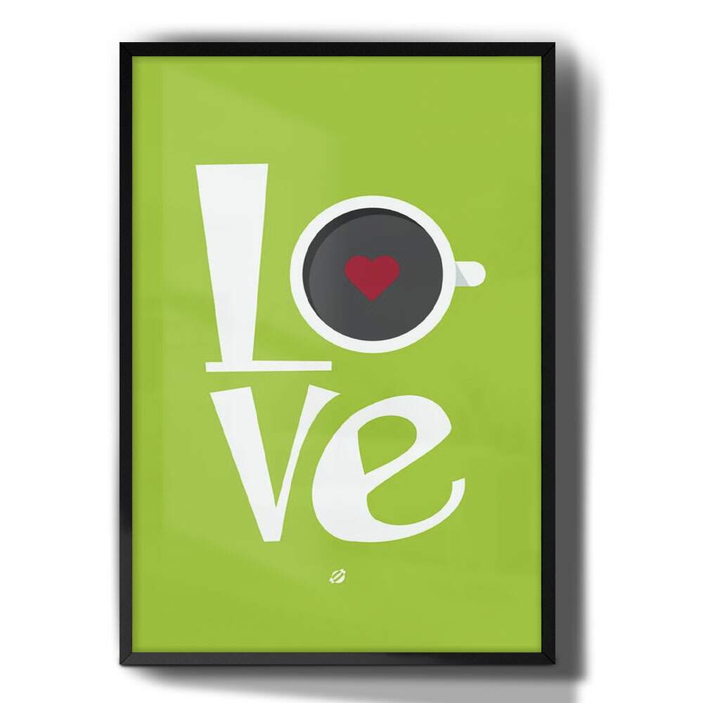 Quadro Decorativo Love Caf� Fundo Verde