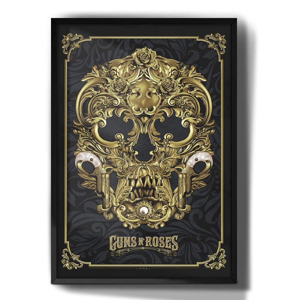 Quadro Decorativo Guns N Roses Caveira Dourada