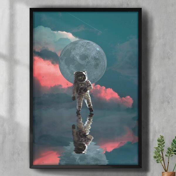 Quadro Decorativo Astronauta Lua Na Agua