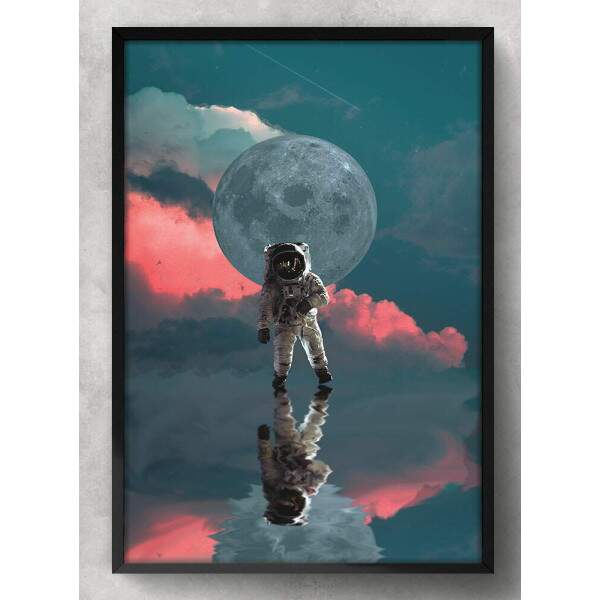 Quadro Decorativo Astronauta Lua Na Agua