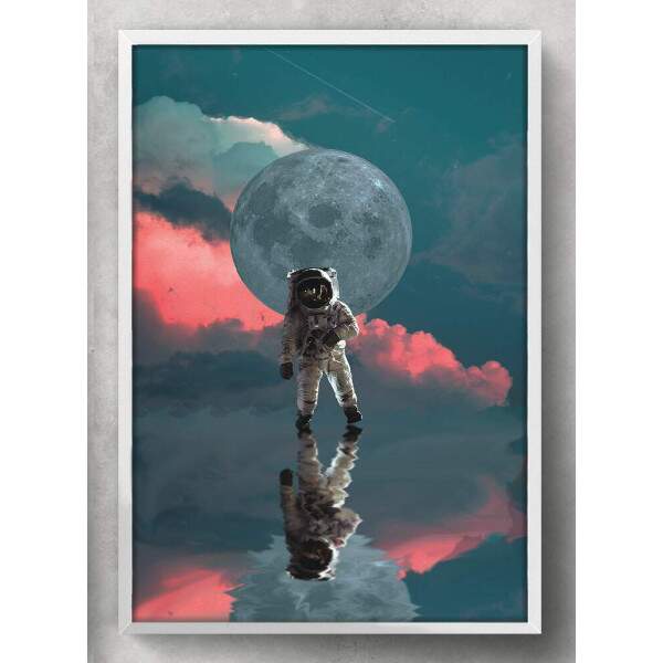 Quadro Decorativo Astronauta Lua Na Agua