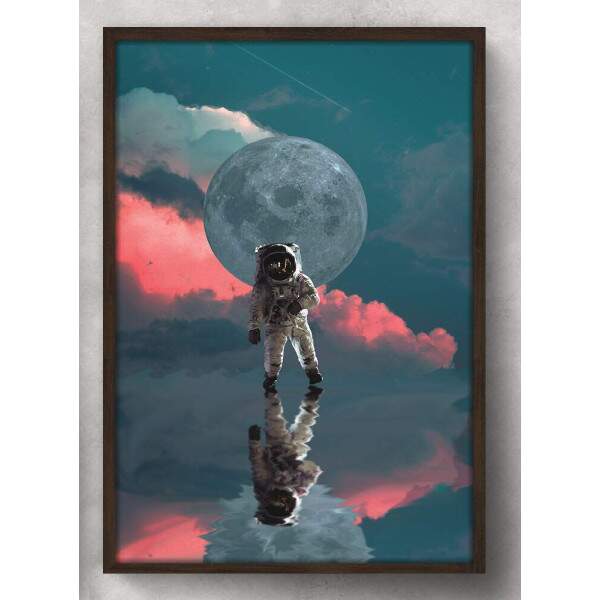 Quadro Decorativo Astronauta Lua Na Agua