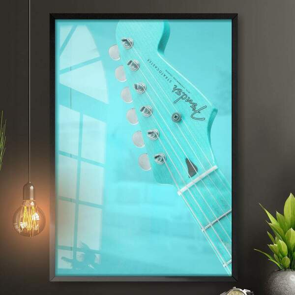 Quadro Decorativo Brao Guitarra Azul Ciano