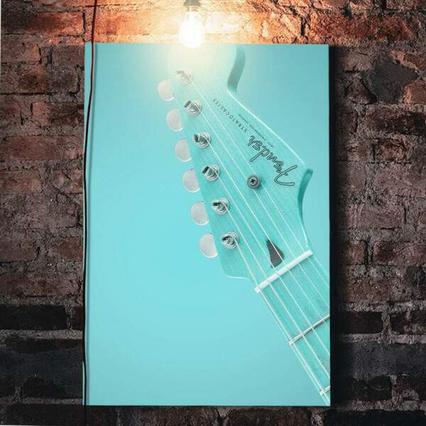 Quadro Decorativo Brao Guitarra Azul Ciano