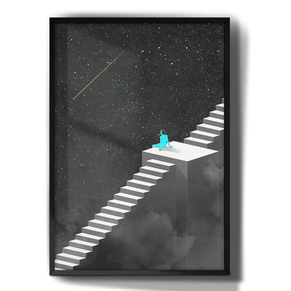 Quadro Decorativo Menino nas Escadas C�u Estrelado