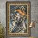 Quadro Decorativo Abstrato Pintura Mulher Negra de Cabelos Laranja